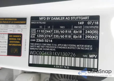 2019 Mercedes-Benz Glc 300 4Matic из США, поврежденный, VIN WDC0G4KB1KV130726